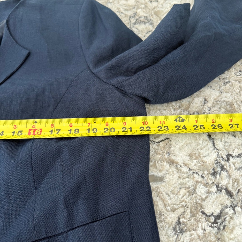 Vintage Talbots Woman Irish Linen Navy Blue Blazer Jacket Open Front Size 12W - Picture 8 of 10